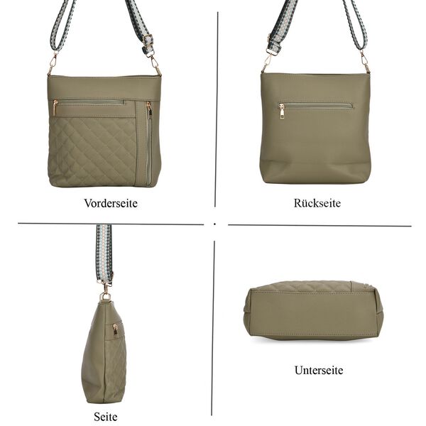 Crossbody-Tasche mit Steppmuster und Schultergurt, 3 Reißverschlussfächer, 21x13x7,5cm, Grün image number 4