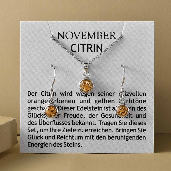 Citrin-Anh&auml;nger mit Kette und Ohrringe, 925 Silber Edelstahl, ca. 2.58 ct image number 9