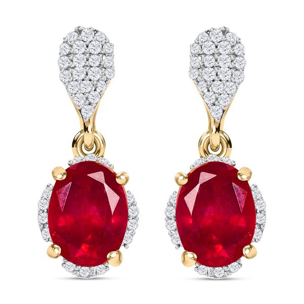 Afrikanische Rubin und wei&szlig;e Zirkon-Ohrringe, 925 Silber vergoldet ca. 3,84 ct