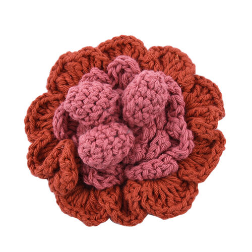 Handgefertigte Brosche mit Häkelarbeit Blumen Design, Orange image number 0
