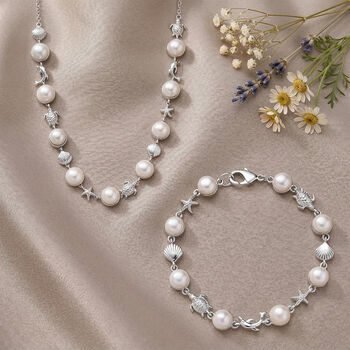 EverTrue S&uuml;&szlig;wasserperle 50cm Halskette und 19cm Armband in Silberton