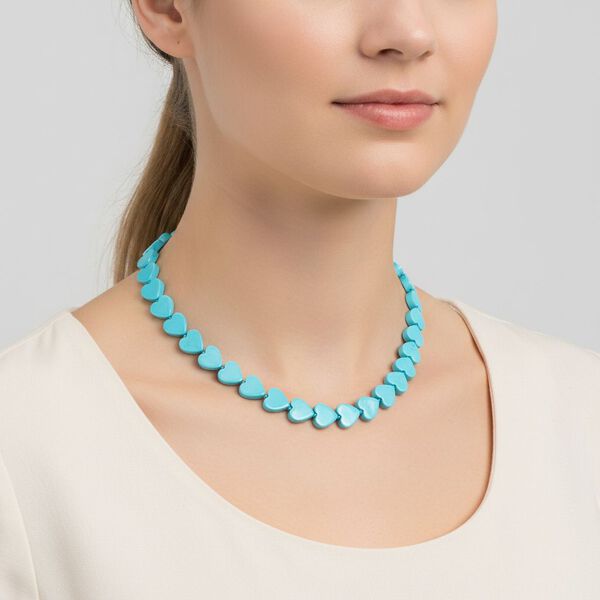 Sleeping Beauty t&uuml;rkisfarbene Herz Muschelkernperle 50cm Halskette image number 2