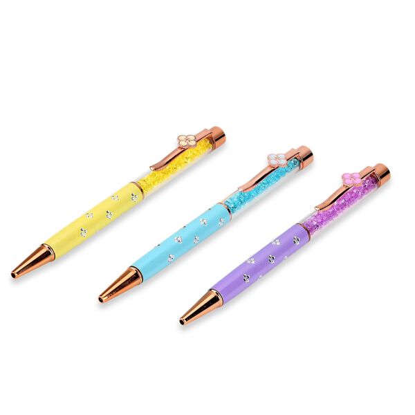 "set of 3 artificial Ballpoint Pen material:Aluminum alloy +Plastic,   Color: Macaron light blue,macaron yellow,macaron purple black ink Pen barrel with engraved The box is printed with the logo" image number 4
