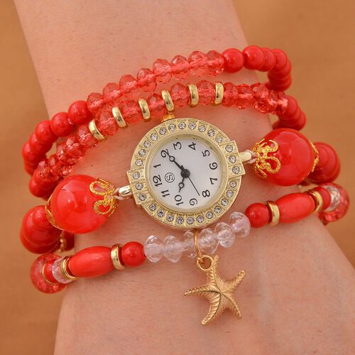 4er Set STRADA - Uhr mit Rote Kristall Armbänder image number 1