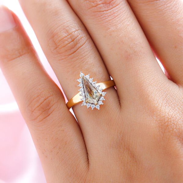 AAA Turkizit und weißer Zirkon-Ring, 925 Silber Gelbgold Vermeil  ca. 1,18 ct image number 3