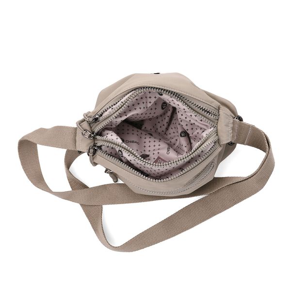 Nylon Crossbody Tasche mit Reißverschlussfächern, verstellbarem Schulterriemen, Hellgrau image number 5