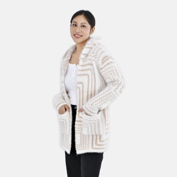 Winter Cardigan mit Kapuze, weiß- und pfirsischfarben image number 3