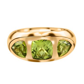 Nat&uuml;rlicher Peridot 3 Stein Ring 925 Silber vergoldet (Gr&ouml;&szlig;e 16.00) ca. 3,20 ct