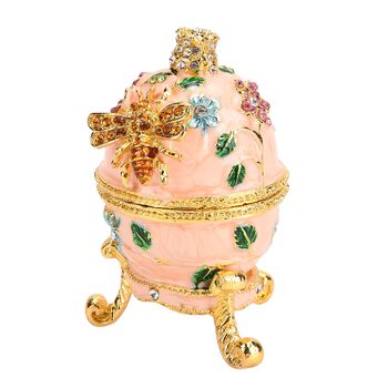 Handgemachte Ei-f&ouml;rmige Schmuckdose mit Bienen- und Blumenverzierung, magnetischer Verschluss, 4.5x7.5 cm, Rosa