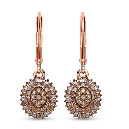 Natürliche Champagner Diamant Ohrringe, 925 Silber Roségold Vermeil ca. 0,50 ct