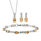 3er Set, Citrin Ohrringe, Armband, Anhänger mit Kette, Edelstahl, ca. 7.28 ct