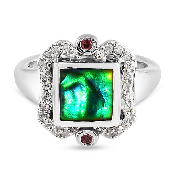 Ammolit, Zirkon und Rhodolith Granat Ring - 1,90 ct.