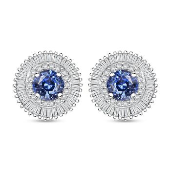 Zertifiziert und gepr&uuml;ft AAA blaue ceylonfarbene Saphir und Diamant Ohrringe in 585 Wei&szlig;gold - 2,48 ct.