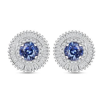 AAA Blauer Ceylon-Saphir, Wei&szlig;er Diamant Ohrringe 585 Gold ca. 2,48 ct.