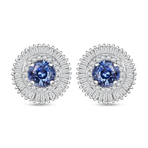 Zertifiziert und geprüft AAA blaue ceylonfarbene Saphir und Diamant Ohrringe in 585 Weißgold - 2,48 ct. image number 0