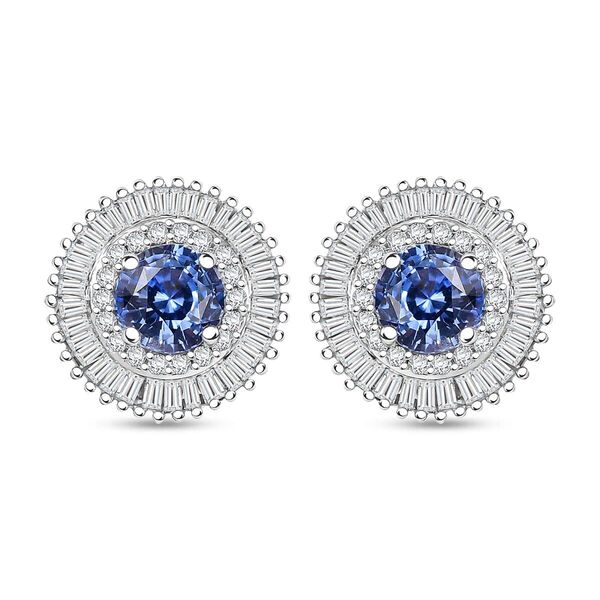 Zertifiziert und geprüft AAA blaue ceylonfarbene Saphir und Diamant Ohrringe in 585 Weißgold - 2,48 ct. image number 0