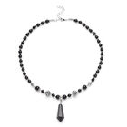 Schwarze Glasachat Halskette, ca. 45 cm, silberfarben ca. 101.00 ct