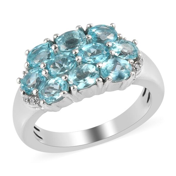 Blauer Apatit und Zirkon Cluster Ring 925 Silber Platin-&Uuml;berzug image number 5