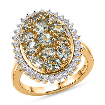 D'Joy Gr&uuml;ner Tansanit, Wei&szlig;er Zirkon Ring 925 Silber 750 Gelbgold vermeil (Gr&ouml;&szlig;e 20.00) ca. 2.83 ct