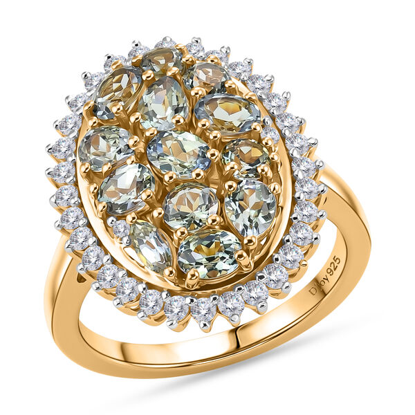 D'Joy Gr&uuml;ner Tansanit, Wei&szlig;er Zirkon Ring 925 Silber 750 Gelbgold vermeil (Gr&ouml;&szlig;e 20.00) ca. 2.83 ct image number 4