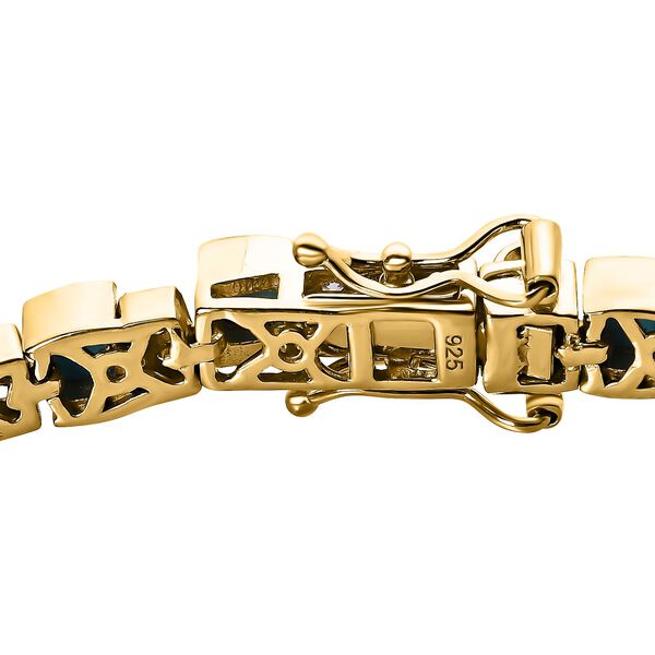 Amerikanisches, natürliches Sleeping Beauty Türkis, Weißer Zirkon Armband ca. 19 cm 925 Silber vergoldet ca. 10.08 ct image number 4