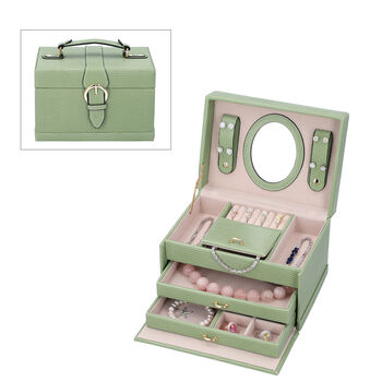 3-Etagen Schmuckkasten mit Schlangenhautmuster und Griff, 22x16x14 cm, gr&uuml;n