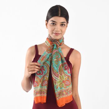 100% Satin-Seidenschal, bedruckt mit Kartenmuster, 50x160cm, Orange