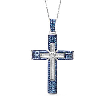 Wei&szlig;er Diamant Kreuz Anh&auml;nger mit Kette, 925 Silber platiniert ca. 1.00 ct