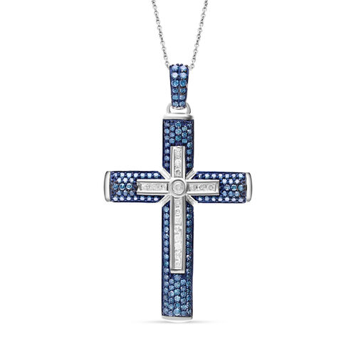 Blauer und weißer Diamant Kreuz Anhänger mit 45cm Kette - 1 ct. image number 0