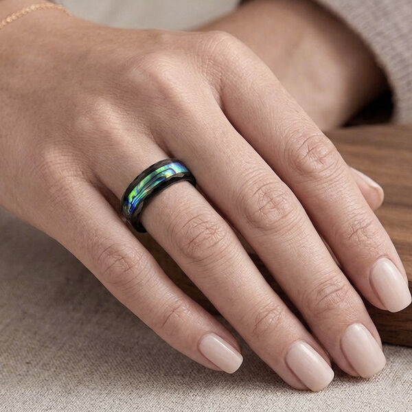 Abalone Muschel Ring Reines Wolframcarbid IP-Schwarz-Plattierung (Gr&ouml;&szlig;e 16.25) image number 3