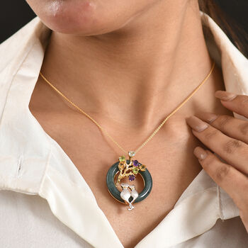 GP - Olmek Jade, Himmelblauer Topas Schmuckset ca. 50 cm 925 Silber 750 Gelbgold Vermeil ca. 27.47 ct