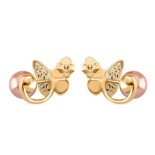 Pfirsich Muschelperle (7-9 mm), Weißes Perlmutt Ohrringe, Nickelfreies Messing, golfarben image number 5