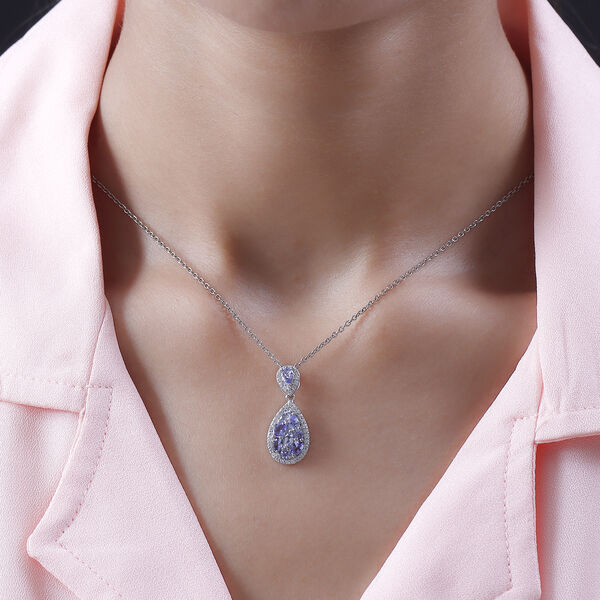 Tansanit und wei&szlig;er Zirkon-Anh&auml;nger, 925 Silber platiniert ca. 1,42 ct image number 2