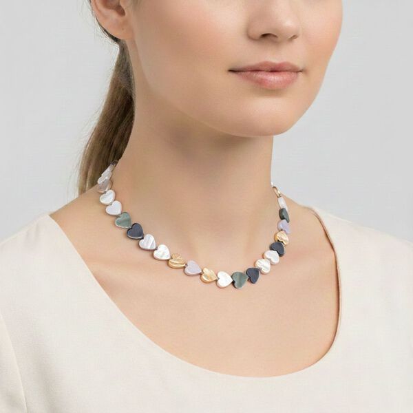 Mehrfarbige Herz Muschelkernperle 50cm Halskette image number 3