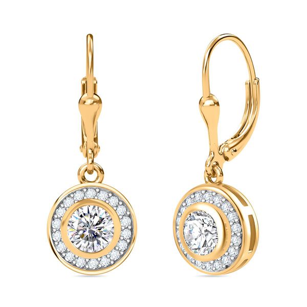 Moissanit Ohrringe, 925 Silber 750 Gelbgold Vermeil - 2,01 ct.