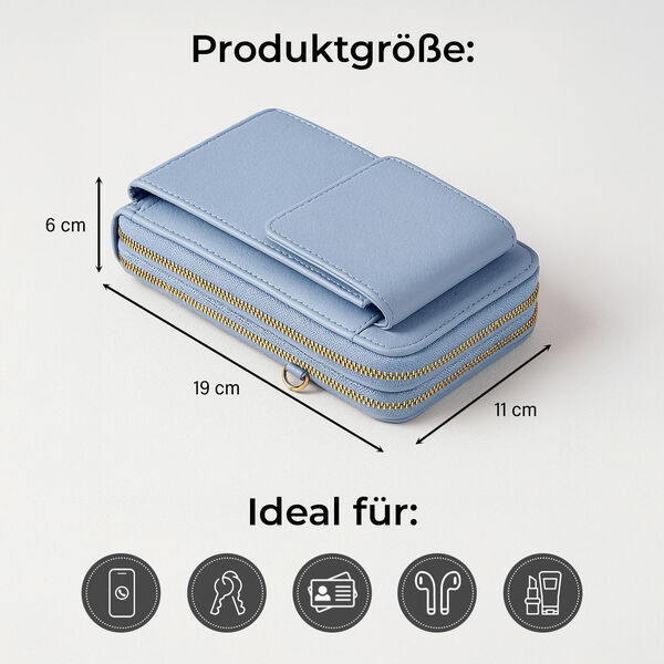 Crossbody-Handytasche mit RFID-Schutz und gemustertem Trageriemen, 19x6x11 cm, Hellblau image number 5