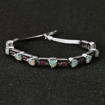 AA nat&uuml;rliches, &auml;thiopisches Welo Opal und afrikanisches Rubin-Armband, 19 cm, 925 Silber rhodiniert - 3,63 ct.