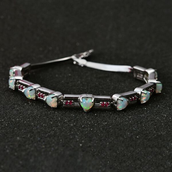 AA nat&uuml;rliches, &auml;thiopisches Welo Opal und afrikanisches Rubin-Armband, 19 cm, 925 Silber rhodiniert - 3,63 ct. image number 3