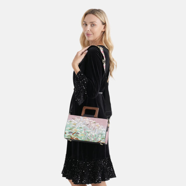 Florale Kunstprint Clutch-Crossbody-Tasche, 30 x 13 x 19 cm, Rosa image number 2