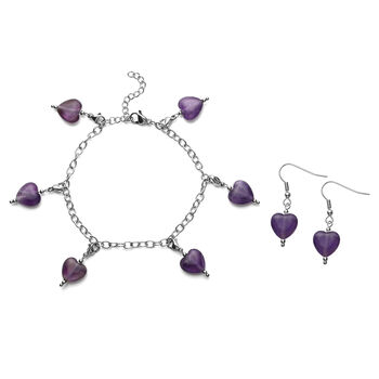 2er - Set afrikanische Amethyst-Ohrringe und Armband, ca. 19 cm, Edelstahl ca. 52.50 ct