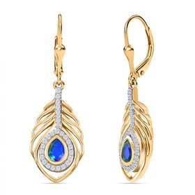 Pfau Quarz Triplette, Weißer Zirkon Ohrringe 925 Silber 750 Gelbgold Vermeil ca. 1.62 ct