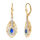 Pfau Quarz Triplette, Weißer Zirkon Ohrringe 925 Silber 750 Gelbgold Vermeil ca. 1.62 ct