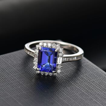 Rhapsody AAAA Tansanit, Wei&szlig;er Diamant Ring 950 Platin (Gr&ouml;&szlig;e 17.00) ca. 3,38 ct