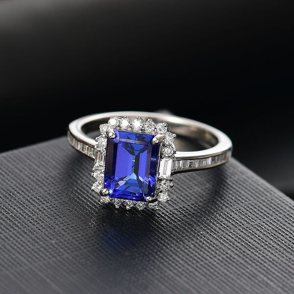 Rhapsody AAAA Tansanit, Weißer Diamant Ring 950 Platin (Größe 17.00) ca. 3,38 ct image number 1