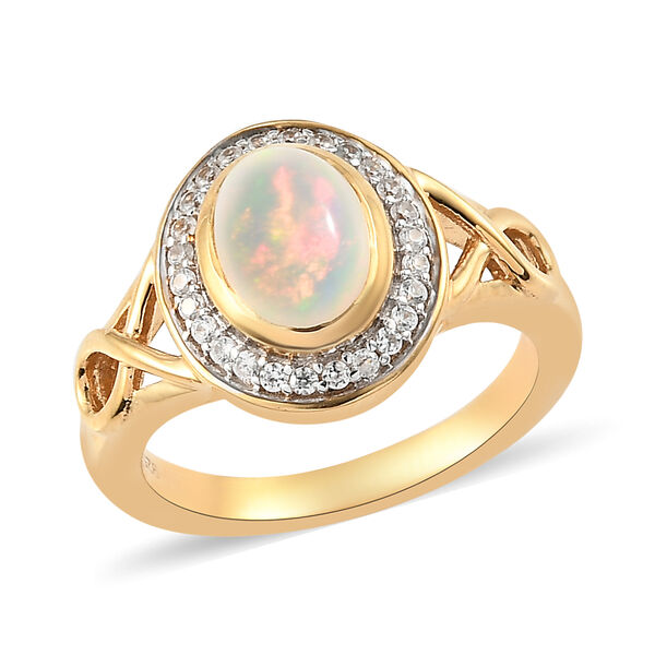 Natürlicher Äthiopischer Opal und Zirkon Ring 925 Silber vergoldet  ca. 1,08 ct image number 4