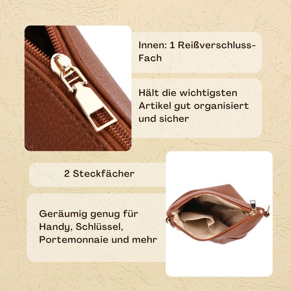 Crossbody-Tasche mit gemustertem Schulterriemen und vielen Fächern, 23×26 cm, Braun image number 1