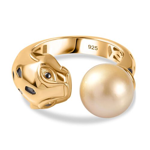 AA Goldene Südsee Perle Ring (9-11mm), 925 Silber 750 Gelb Vermeil (Größe 19.00) image number 0