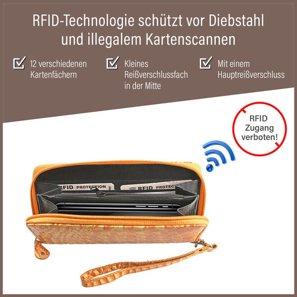 Echtleder Brieftasche mit Kroko-Pr&auml;gung, Gelb image number 4