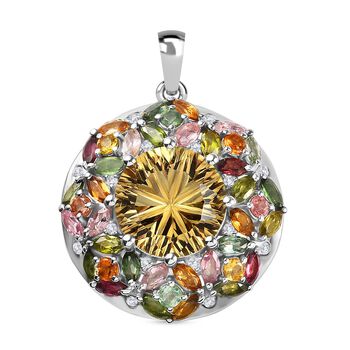 Citrin, Mehrfarbig-Turmalin Anh&auml;nger 925 Silber rhodiniert ca. 9.44 ct
