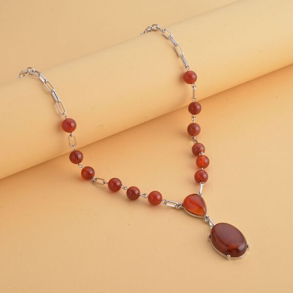 Rotes Achat Collier, ca. 45 cm, silberfarben ca. 70.00 ct image number 2